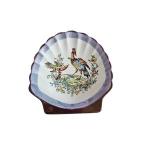 Gray's Pottery Hand Painted Shell-Shaped Plate with Bird Design